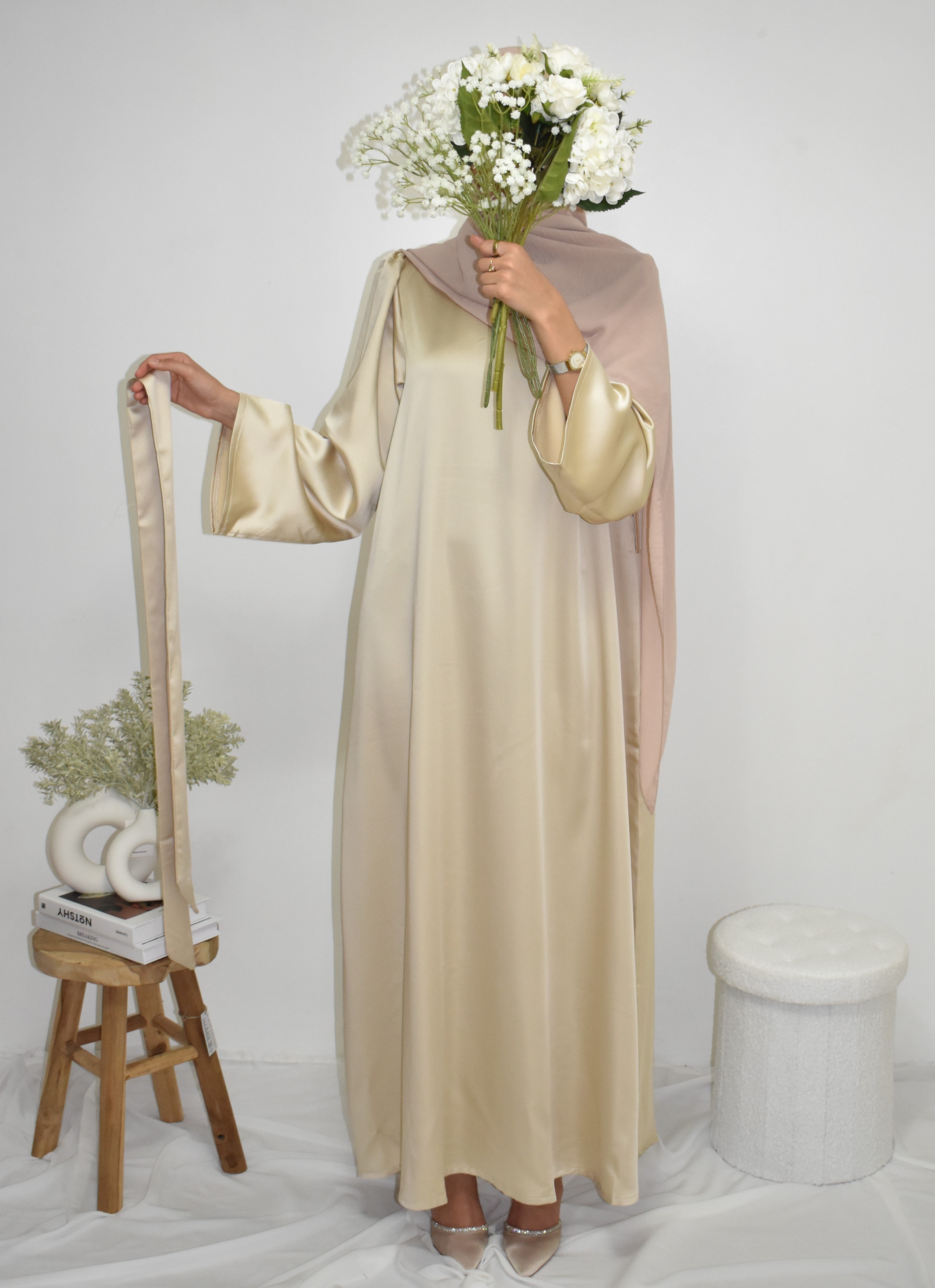 Satin Abaya Beige